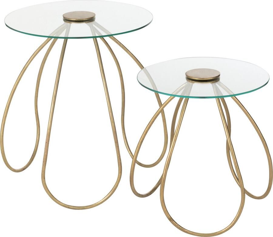 J-Line tafel Rond metaal glas goud 2 stuks