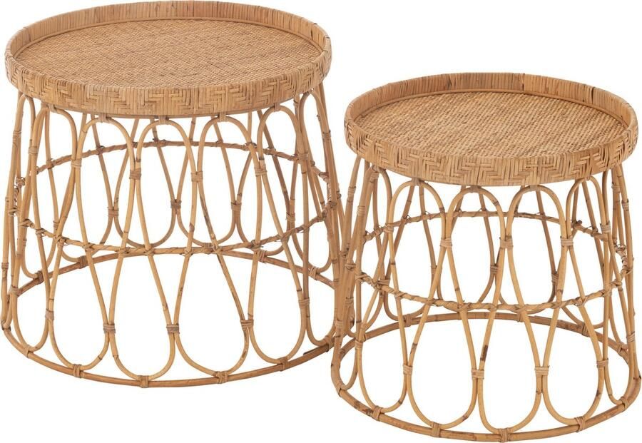 J-Line tafel rond rotan multiplex naturel 2 stuks - Foto 2