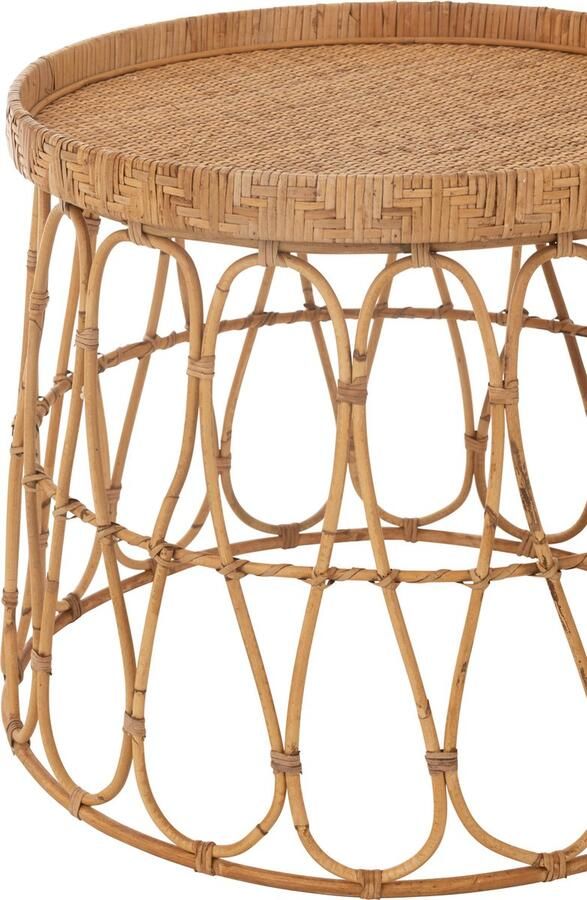 J-Line tafel rond rotan multiplex naturel 2 stuks