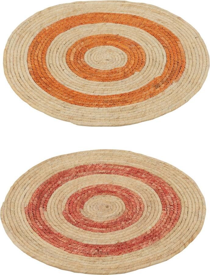 J-Line Tapijt Placemat Rond Cirkels Maïs Oranje Rood Small Assortiment Van 2