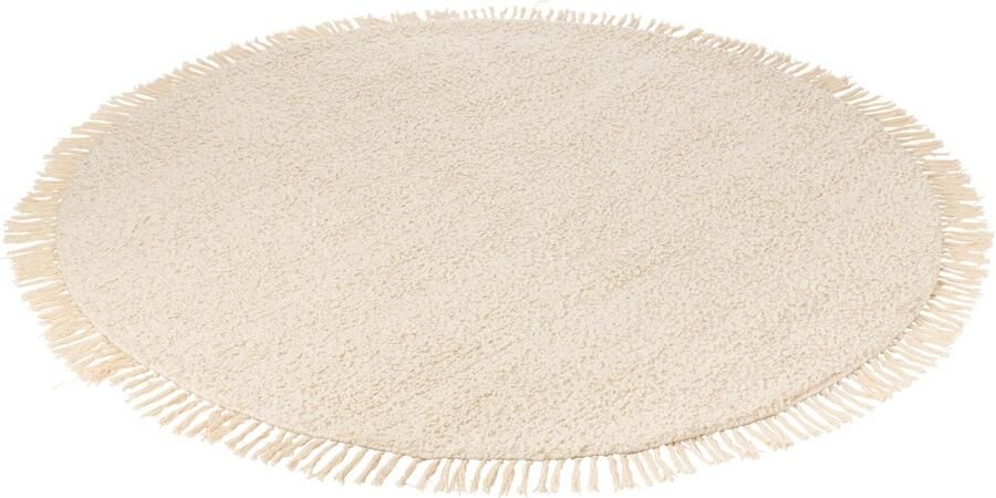 J-Line Tapijt Rond+franjes Katoen polyester Crème 200x200x1cm