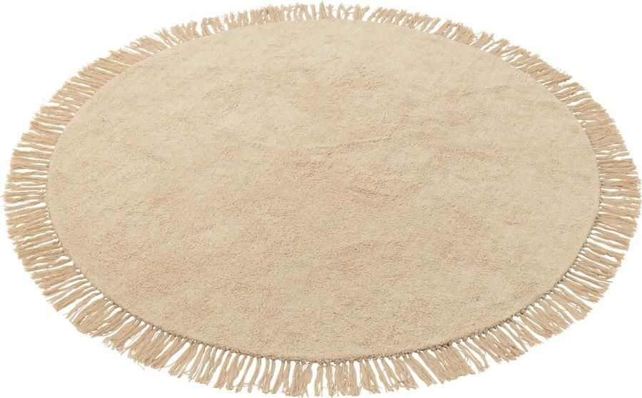 J-Line Tapijt Rond+franjes Licht Beige 150x150x2cm