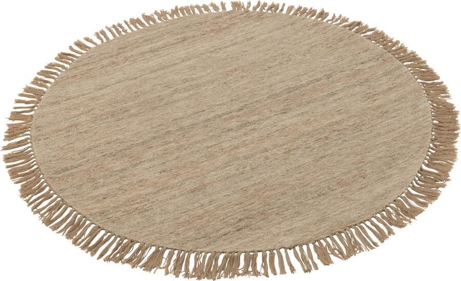 J-Line Tapijt Rond+franjes Tweekleurig Weefsel Wol Beige Small 150x150x2cm