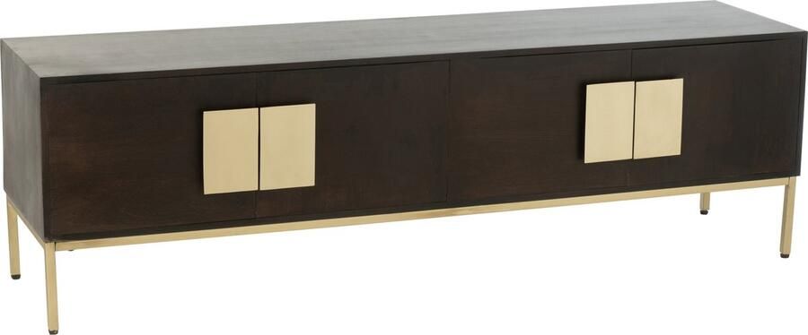 J-Line Tv Kast 2 Deuren Mangohout ijzer Bruin goud 180x44x55cm