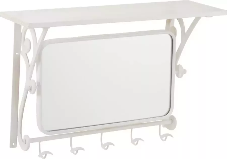 J-Line Kapstok 5 Haken met Spiegel Metaal Wit