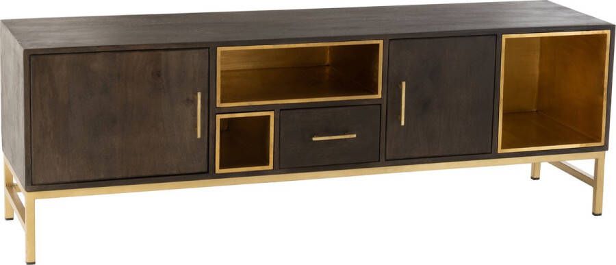 J-Line Buffet Janis 2 portes 1 tiroir en bois de manguier marron et métal or
