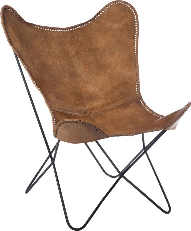 J-Line Lounge stoel voor binnen leer & metaal cognac woonaccessoires