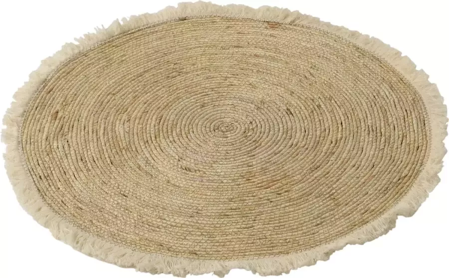 J-Line Kwastjesband mat vloerkleed bamboe beige & wit woonaccessoires Vloerkleed 70 x 70 cm