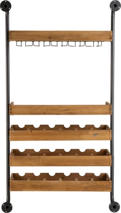 J-Line Muur Rek Voor Wijnflessen+Glazen Hout Naturel Vaderdag Geschenk Cadeau Voor Papa