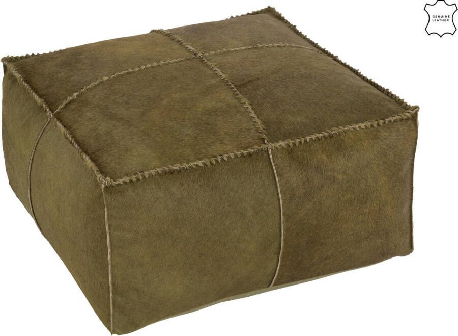 J-Line Poef Koehaar Leder Olijf 50x50x32cm