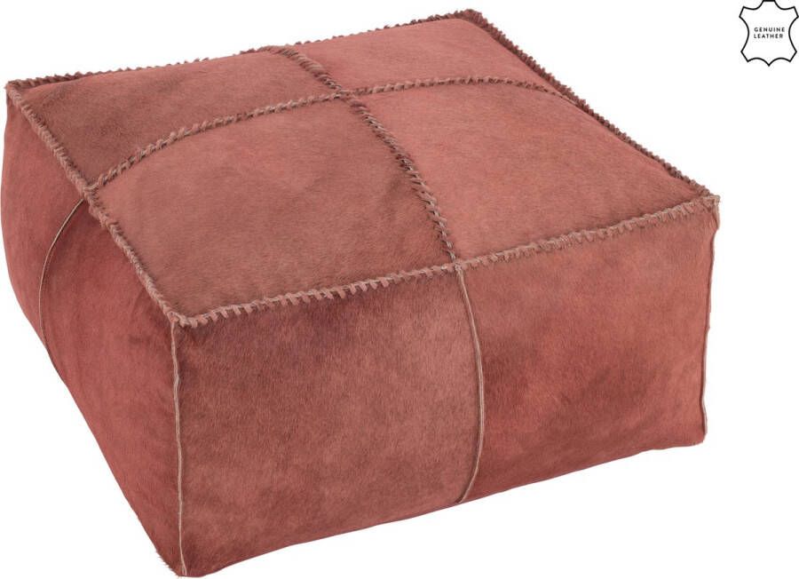 J-Line Poef Koehaar Leder Rood