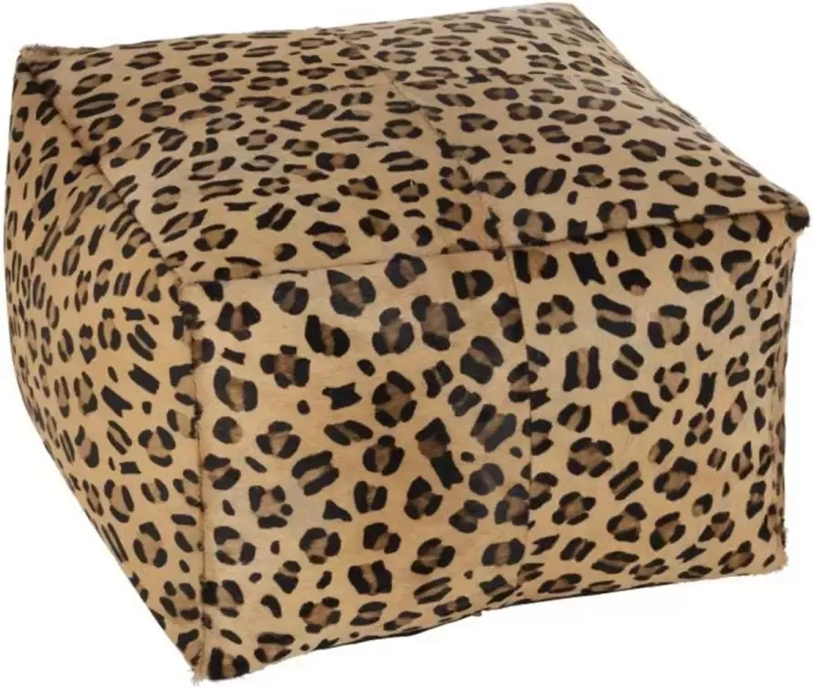 J-Line poef leopard leder beige bruin 33 x 45 x 45