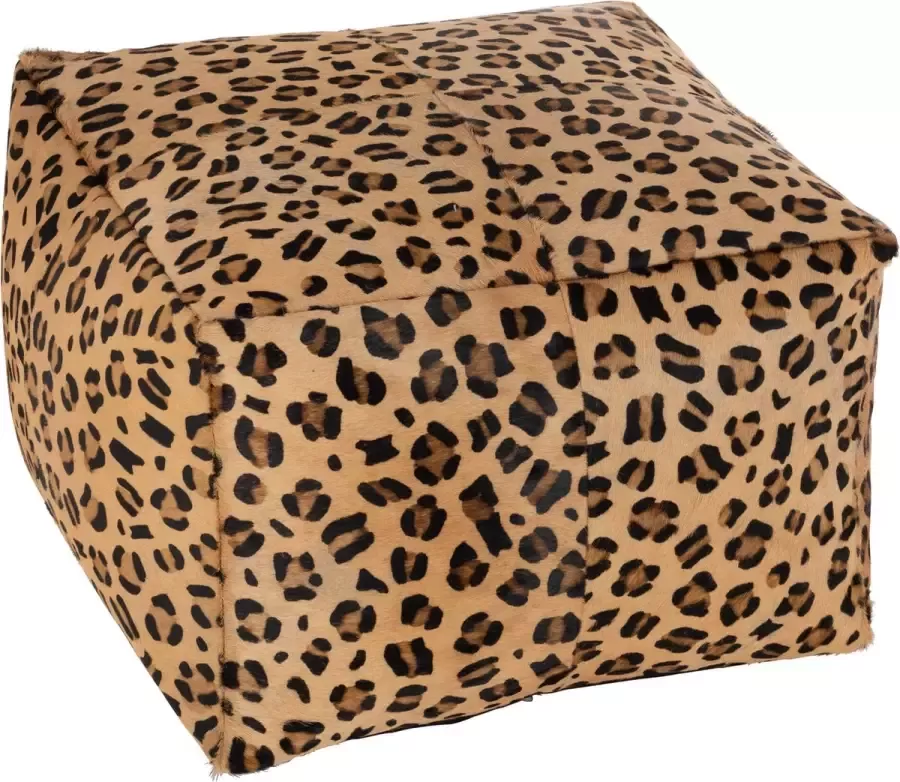 J-Line poef leopard leder beige bruin 33 x 45 x 45