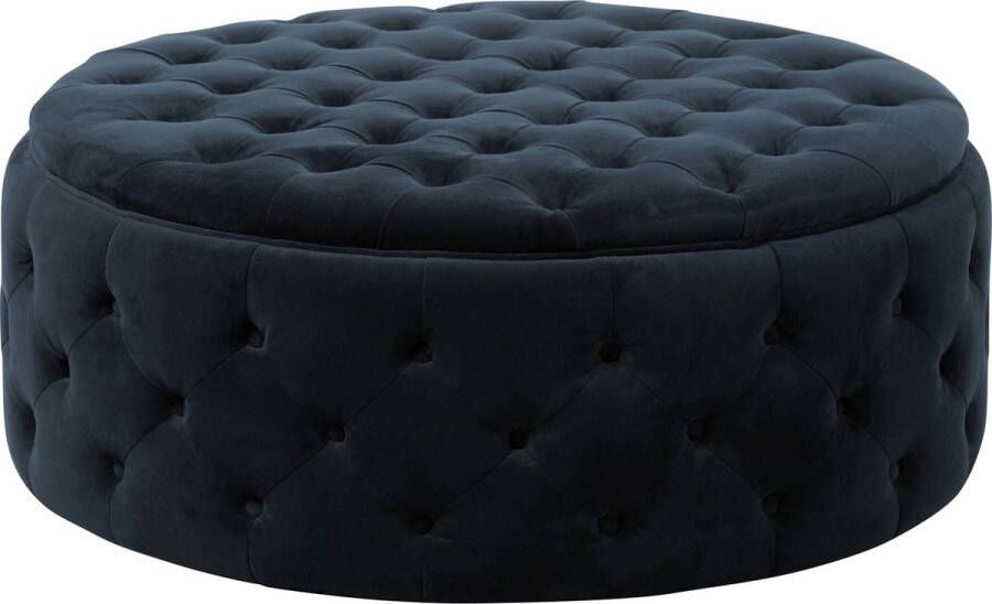 J-Line Poef Rond Knopen Wilson Fluweel Berk Antraciet 100x100x40cm