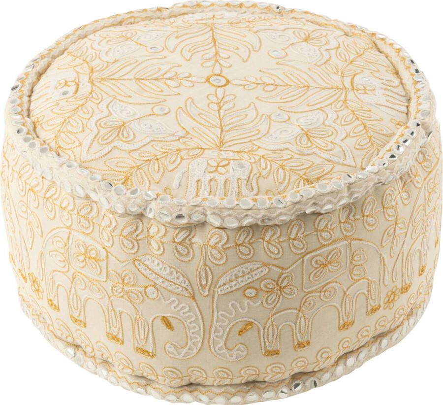 J-Line poef Rond Olifanten + Spiegels katoen creme goud large