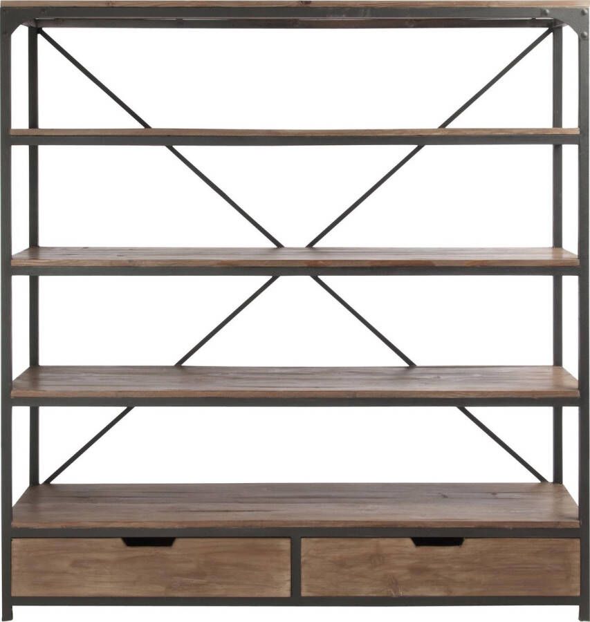 J-Line Rek 2 Laden Hout Met Bruin+Zwart