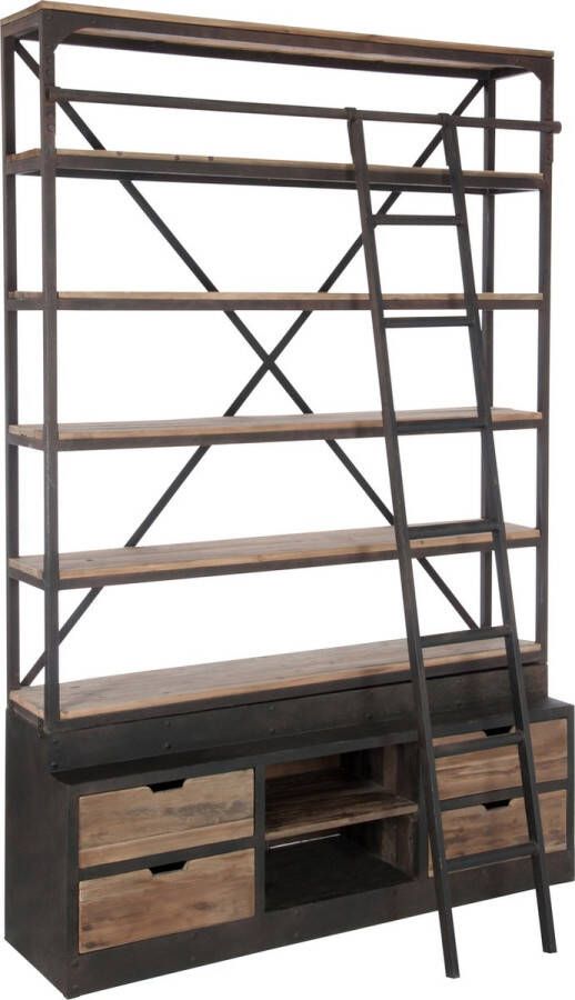 J-Line Rek+Ladder 4Schap Hout Metaal Naturel Bruin 160X45x243cm - Foto 1
