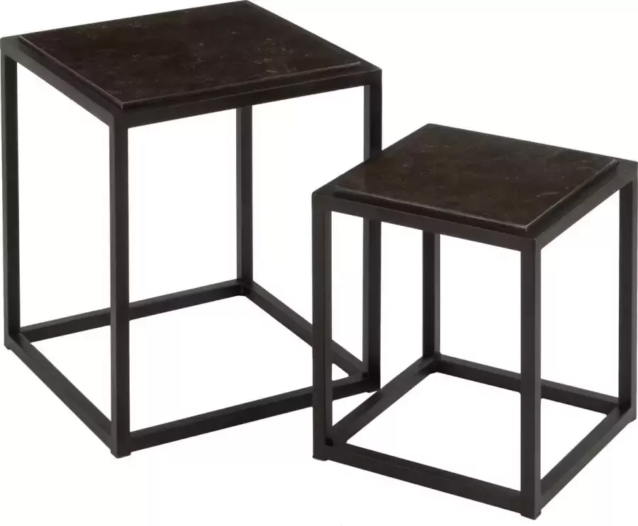 J-Line bijzettafel Laag Vierkant metaal zwart set van 2