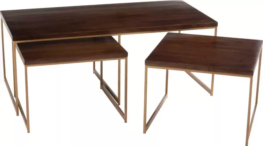 J-Line Salontafel Rafi 3Delig Ijzer Mango Hout Goud Donker Bruin 120.00 x 60.00 x 46.50 cm - Foto 2