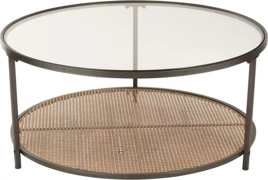 J-Line Salontafel Rond Metaal|Glas Zwart|Naturel 88 x 88 x 40 cm