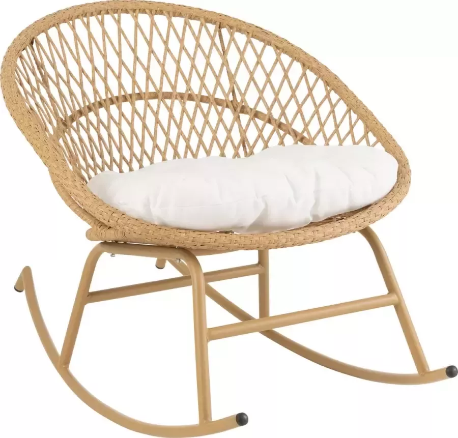 J-Line Schommelstoel+Kussen Zayo Metaal|Riet Beige - Foto 1