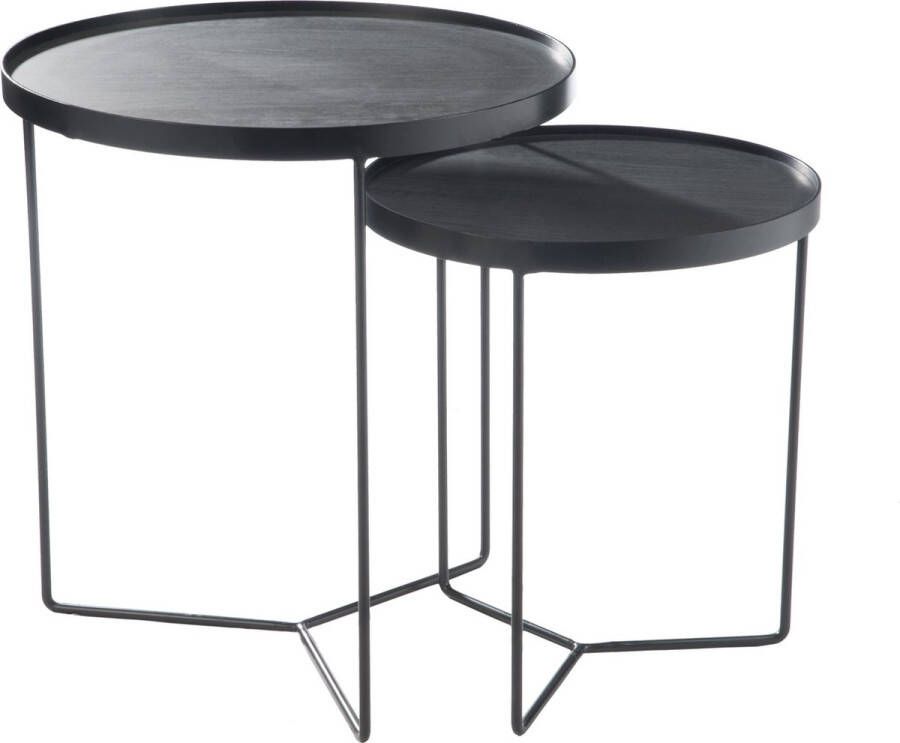 J-Line Set Van 2 Bijzettafels Rond Hout Metaal Donker Bruin