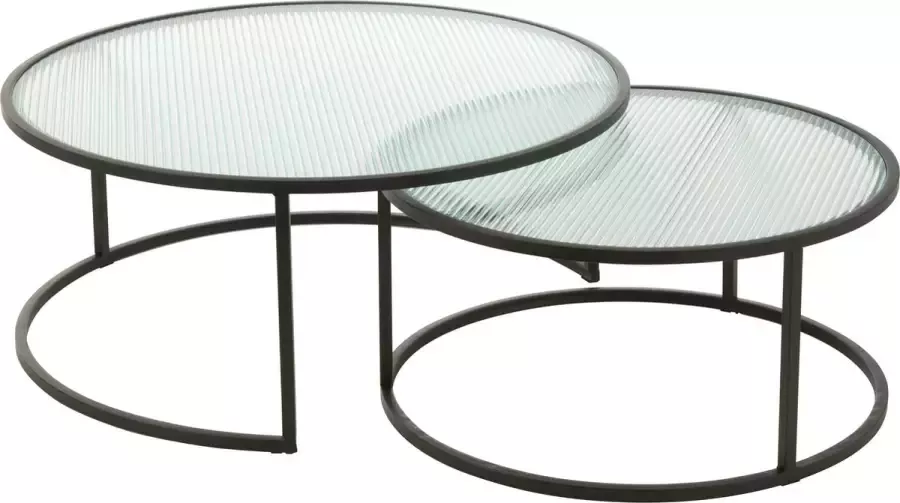 J-Line Set Van 2 Salontafel Rond Metaal Glas Zwart 140.00 x 90.00 x 38.00 cm