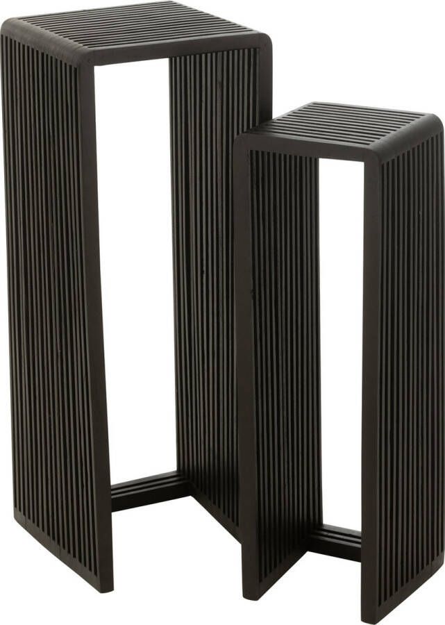 J-Line koffietafel Kubus Gerecycleerd Teak hout zwart set van 2