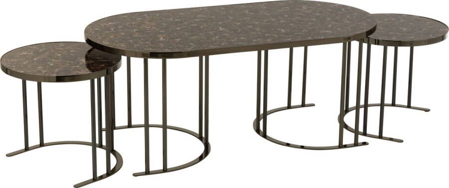 J-Line Set Van 3 Salontafels Zilver Bruin Metaal Mdf 120.00 x 60.00 x 48.00 cm