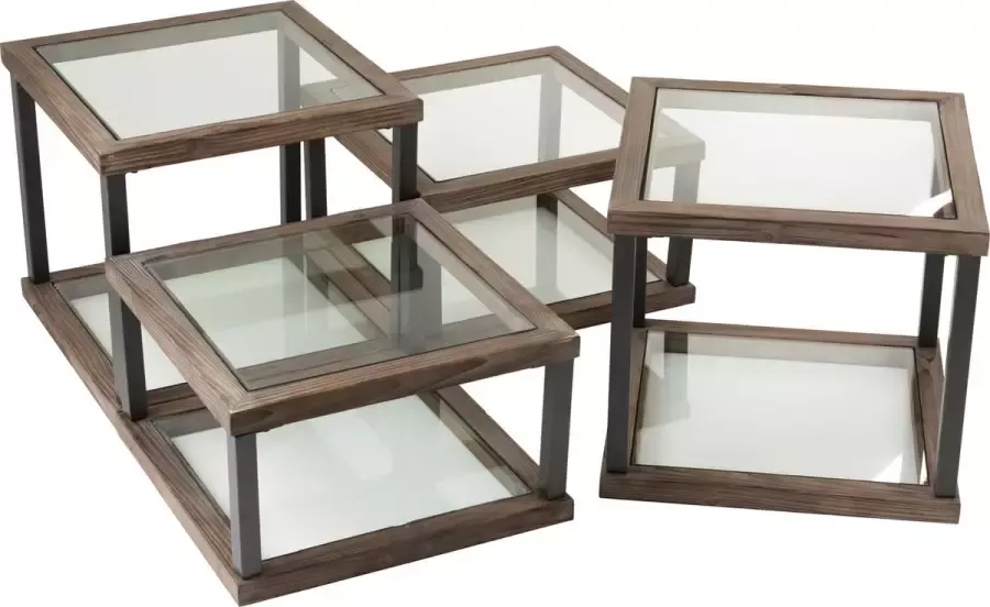 J-Line Set Van 4 Salontafels Hout|Glas Bruin 51 x 51 x 46 cm - Foto 1