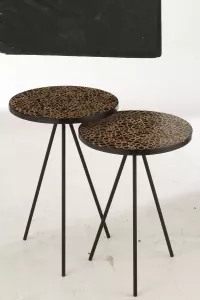 J-Line Set Van Twee Bijzettafel Ringen Resine Bruin Zwart