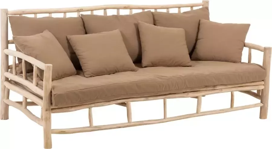 J-Line Sofa 3P Teak+Textiel Naturel Bruin