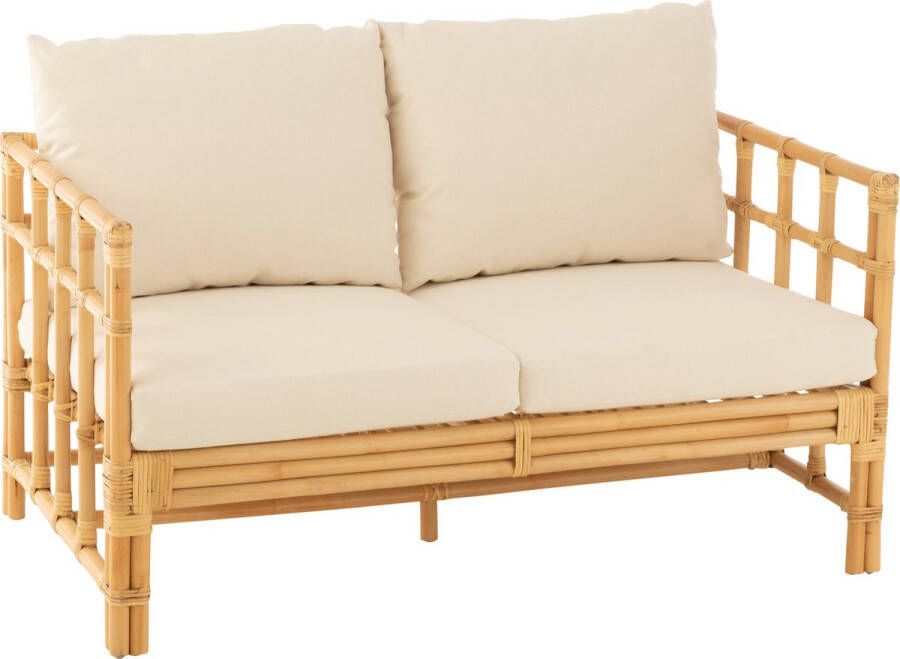 J-Line sofa Elise + kussen 2 Personen rotan textiel naturel wit