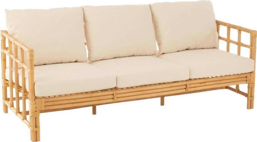 J-Line sofa Elise + kussen 3 Personen rotan textiel naturel wit