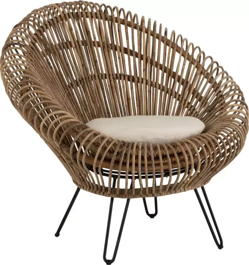 J-Line Lounge Vivi Rotan stoel met kussen jute & metaal naturel woonaccessoires