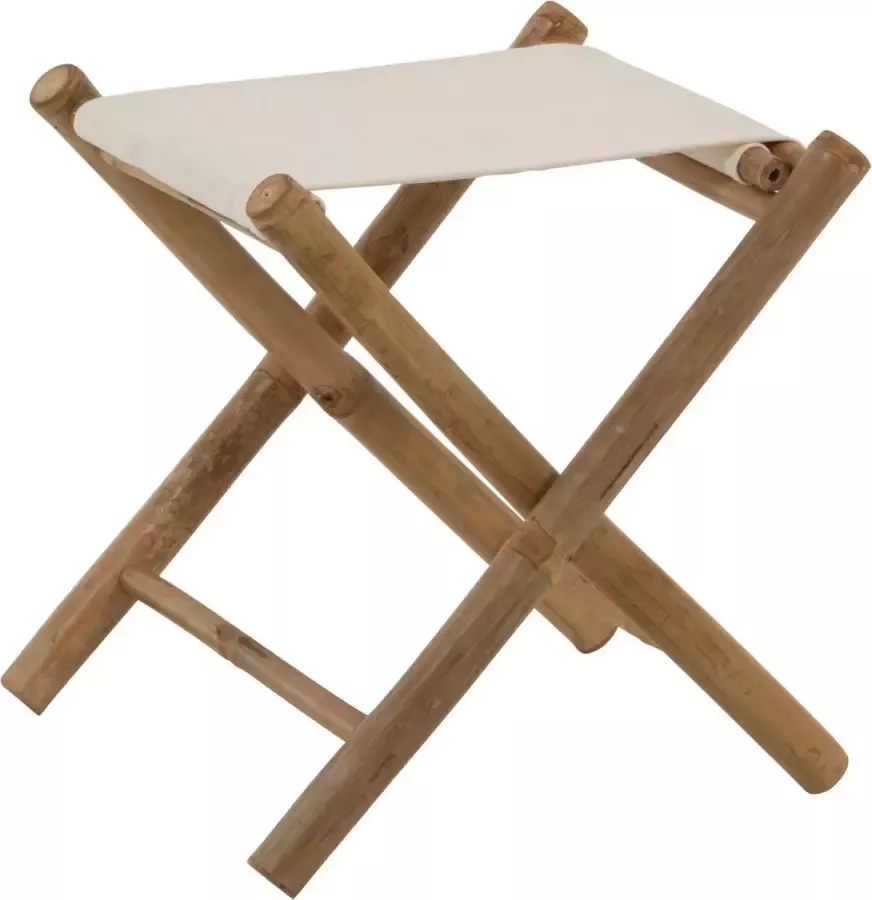 J-Line Plooibaar stoel bamboe & textiel naturel & wit woonaccessoires - Foto 1