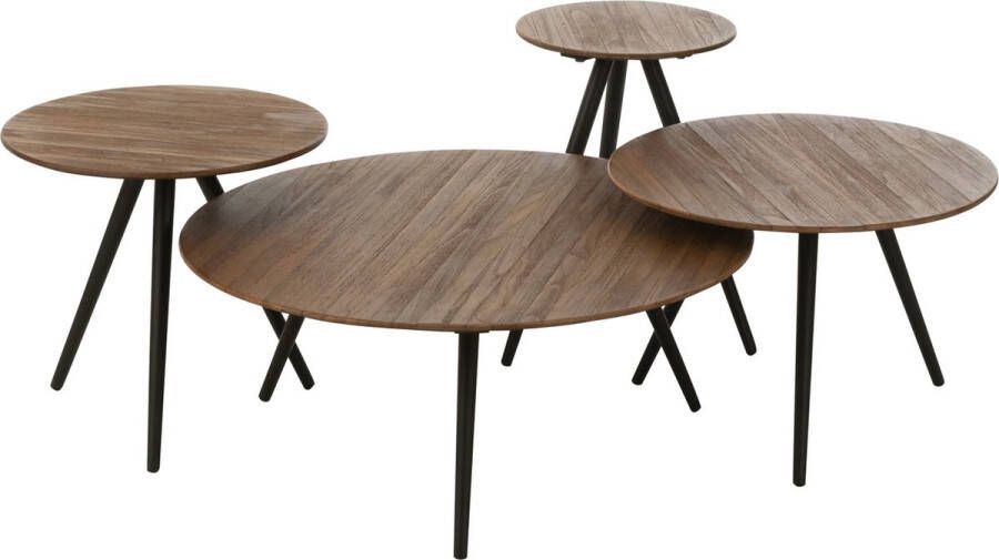 J-Line tafel Rond Gerecycleerd Teak hout naturel set van 4