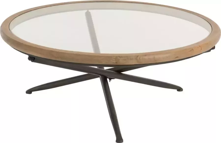 J-Line Tafel Rond Hout Glas Bruin Large 100.00 x 100.00 x 40.00 cm