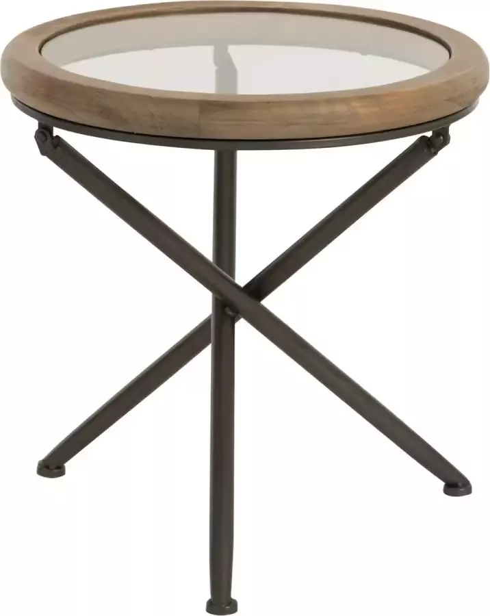 J-Line Tafel Rond Hout|Glas Bruin Small