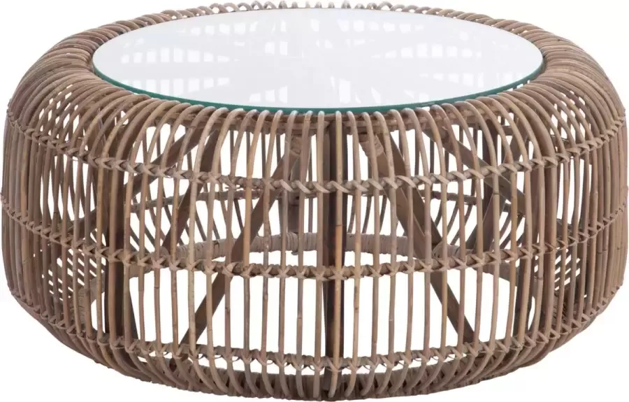 J-Line Tafel Rond Rotan Glas Naturel 85 x 85 x 40 cm