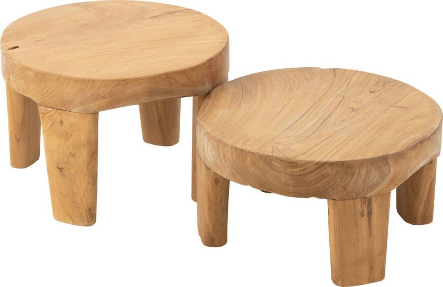 J-Line tafel Rond Teak hout naturel set van 2
