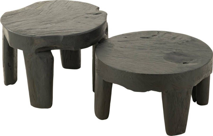 J-Line tafel Rond Teak hout zwart set van 2