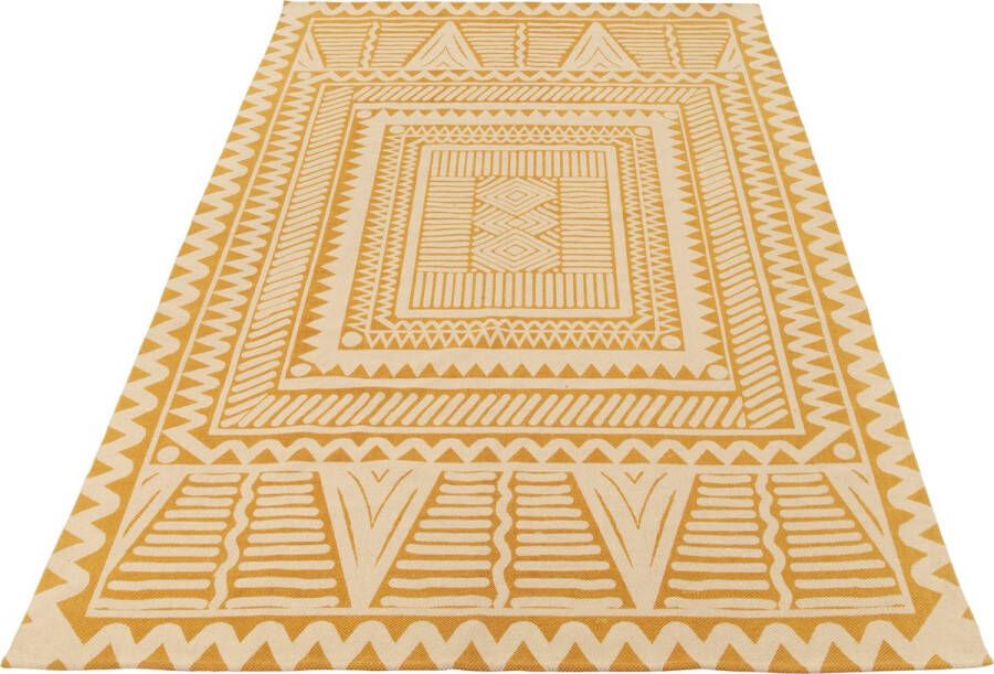 J-Line Bali tapijt vloerkleed polyester wit & oker woonaccessoires