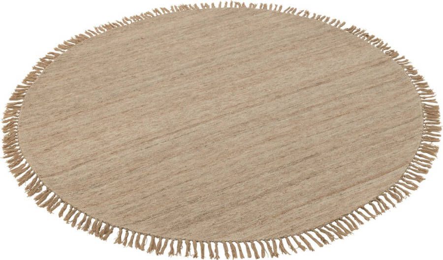 J-Line tapijt Rond + Franjes Tweekleurig wol beige large
