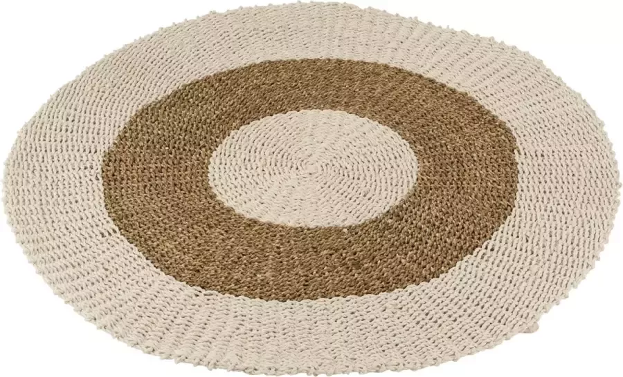 J-Line Tapijt Rond Zeegras Wit Naturel Small Vloerkleed 120 x 120 cm