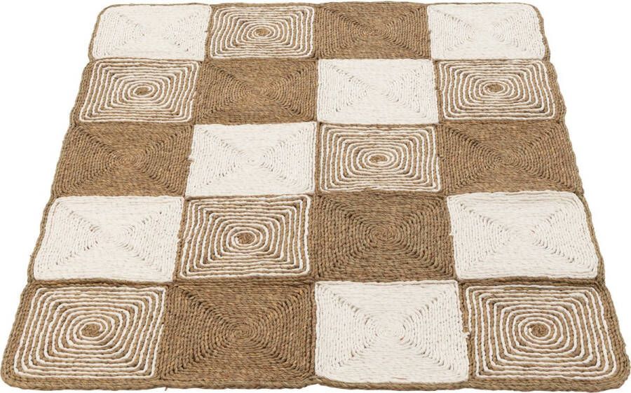 J-Line tapijt Vierkanten Geweven kunststof wit naturel