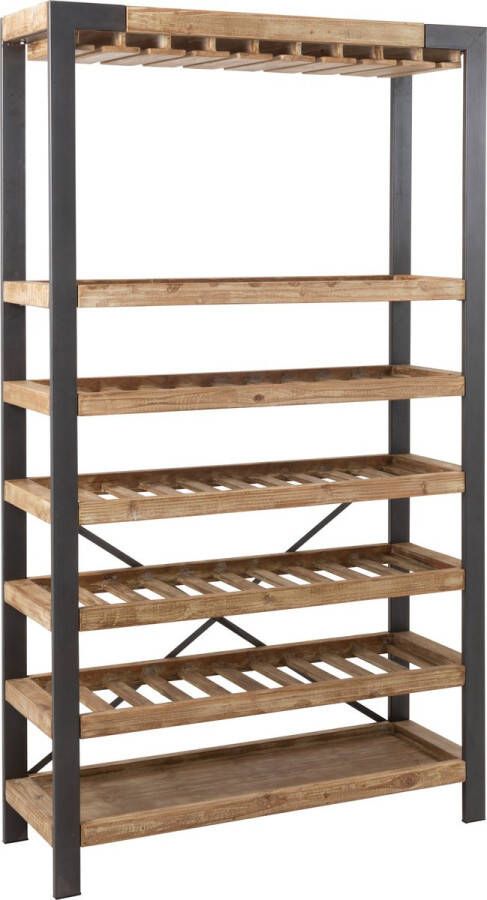 J-Line Wijnrek 50 Flessen+glazen Hout metaal Naturel 114x38x188cm