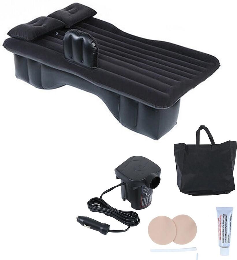J-mart Auto Luchtbed Opblaasbaar Autobed Reis bed Incl. Pomp met 3 Opzetstukjes 2 Kussens Opberg Tas Reparatie Kit