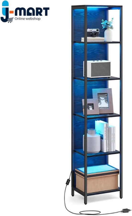 J-mart Kast met Verlichting 25 Kleuren 6 Helderheidsniveaus LED Stellingkast Boekenkast 30.3 x 40 x 178.6 cm