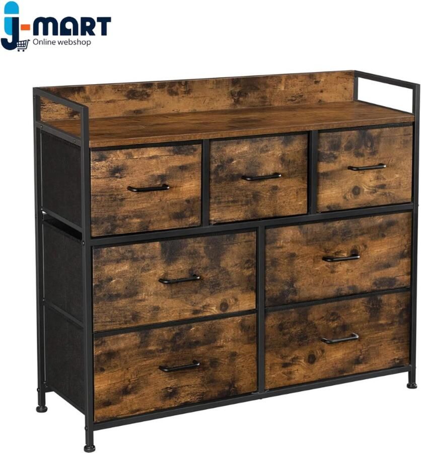 J-mart Ladekast Dressoir Ladeblok Commode Industriele Kast Vintage Bruin Zwart 7 Stoffen Lades 28 5 x 98 x 85 cm